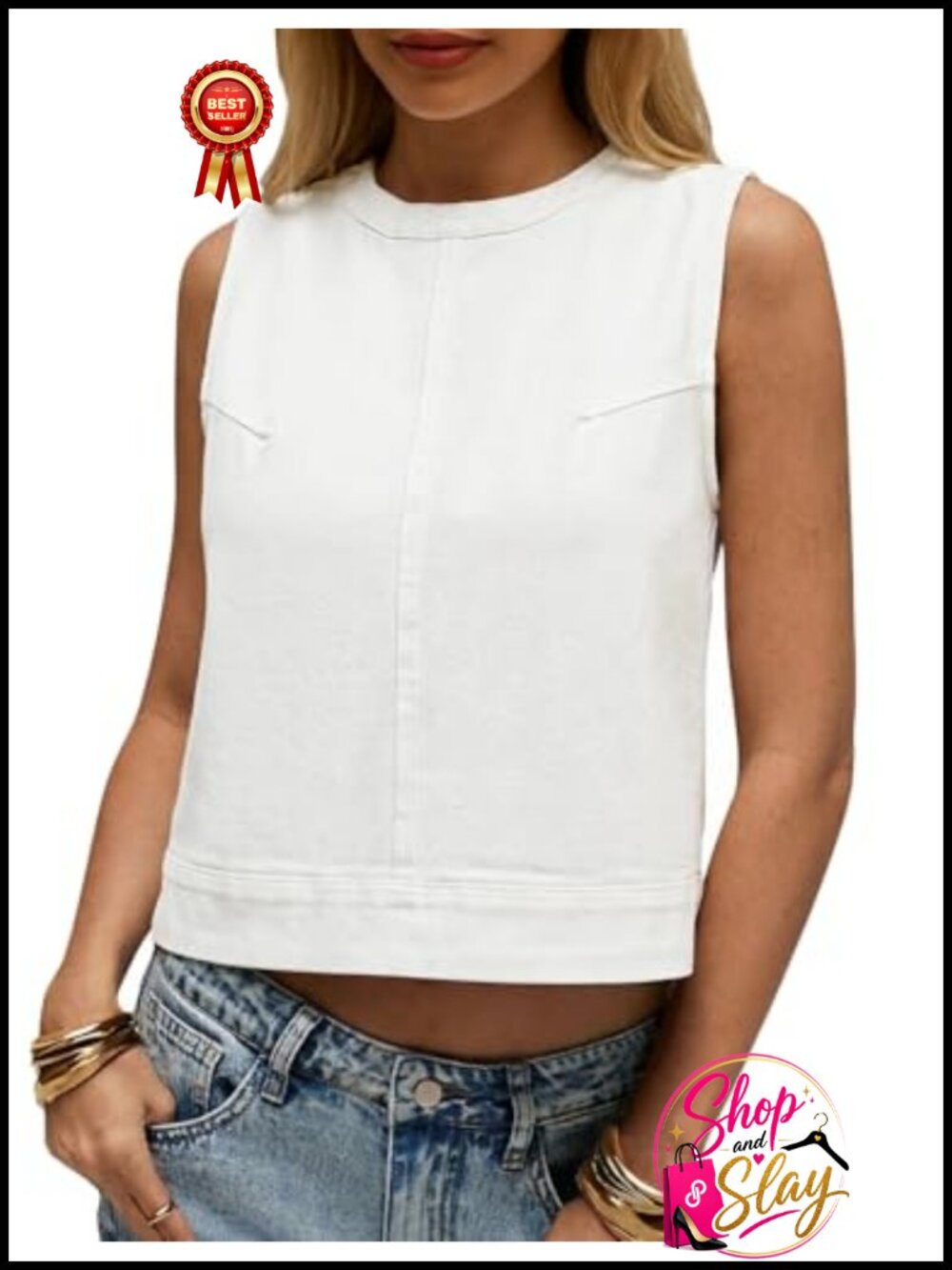 Womens Crop Denim Tank Top Sleeveless Jean Vest Back Zip Casual Summer